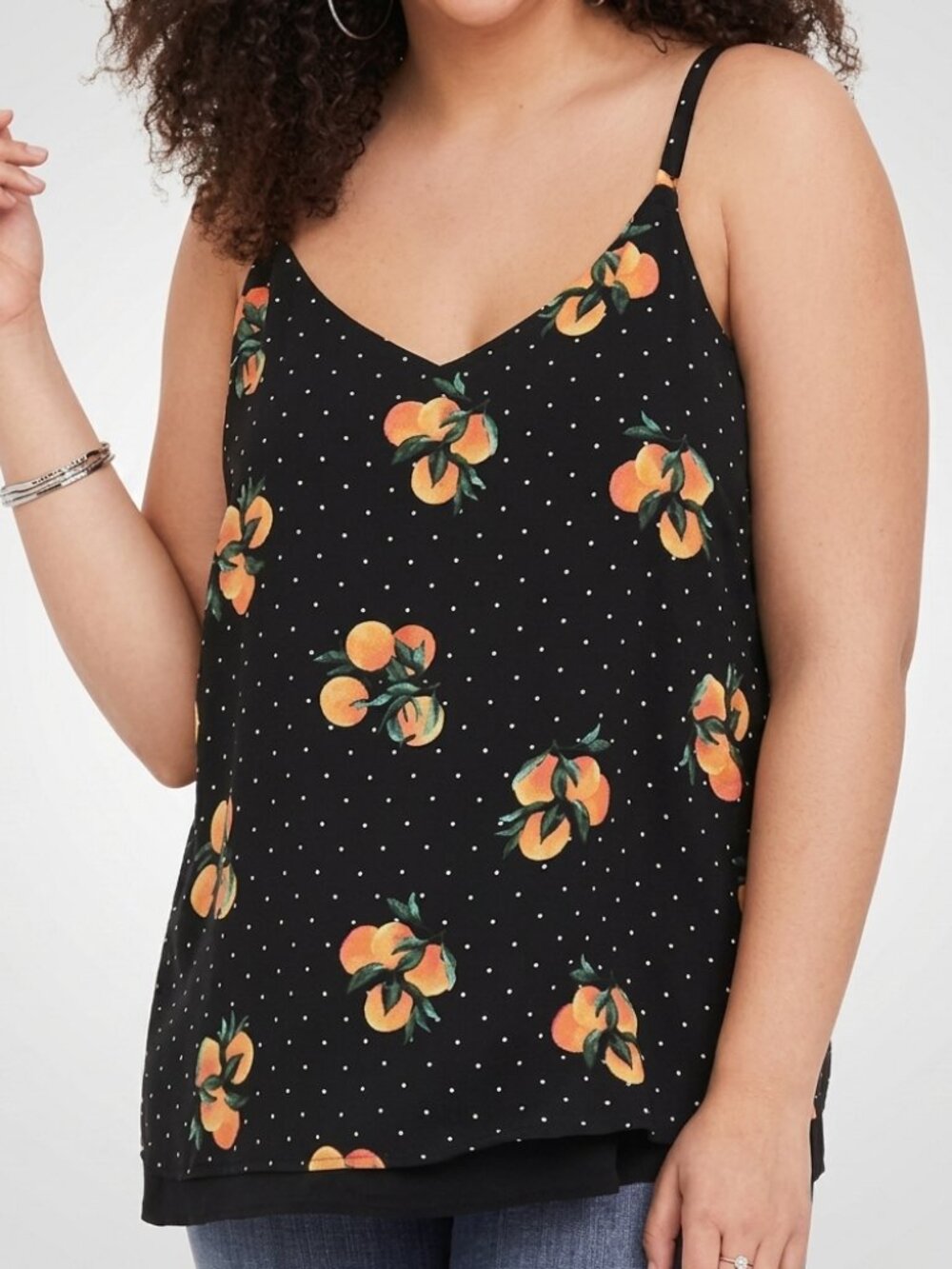 TORRID 3 Plus Size Sophie Challis Double Layer Swing Cami Orange Fruit Polka Dot